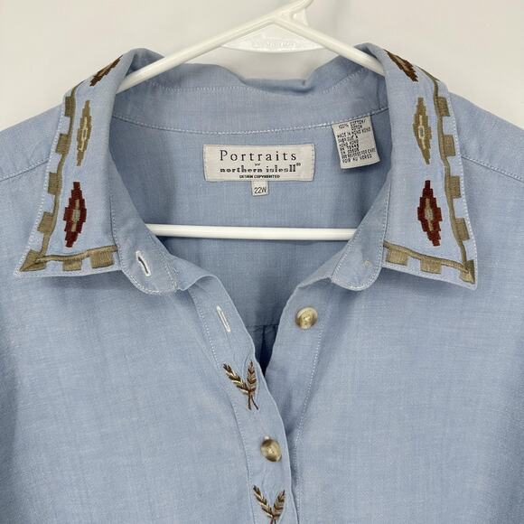 Portraits Northern Isles Shirt Womens 22W Embroidered Collar Western Top Blouse - Picture 6 of 13